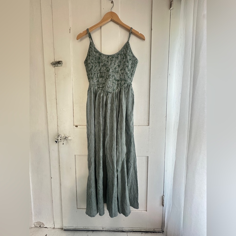 Aerie At The Barre Midi Dress Green Gingham XS